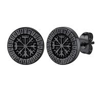 FaithHeart Pendientes Vikingos Hombres Runas Acero Inoxidable 316L Pendientes Negros Vegvisir Brújula Joyería Protección Regalo Reyes Pendientes Góticos Alfabetos Letras Rúnicas