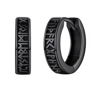 FaithHeart Pendientes Vikingos Runas Negros Hombres Plata de Ley 925 Aros Nórdicos Talismán