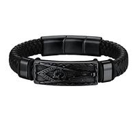 FaithHeart Pulsera de Cuero Masonería 23cm Pulseras Negras Masónica Joyas Hombre Chico Gótica Punk Rock Hip Hop Cierre Magnético Acero Inoxidable Negro