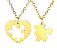 FaithHeart Rompecabezas Collares Modernos para Novias Corazón Roto Colgantes Set 2 Piezas Acero Inoxidable 316L Joyería Dorada para Aniversario Graduación