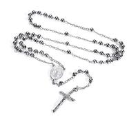 FaithHeart Rosario Acero Inoxidable Hombre Collar San Benito Crucifijo Jesucristo Rosario Religioso Cristiano Mujer