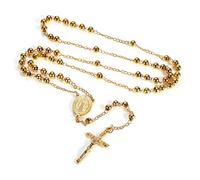FaithHeart Rosario Dorado Hombre Mujer Medalla San Benito Colgante Cruz Acero Inoxidable 316L Collar Religioso Rosario para Rezo