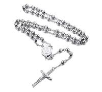FaithHeart San Cristóbal Collar Rosario Hombres Mujeres Acero Inoxidable 316L para Rezo Medalla Colgante Crucifijo Jesús Católico Joyerías Religiosas Cristianas