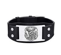 FaithHeart San Miguel Arcángel Pulsera Negra Piel Microfibra de Tabla Acero Inoxidable 316L Joyería Punk Hombre Mujer Regalo Cristiano Católico Padre
