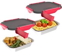 Faitron Inner Dish Juego de 2 - Cuencos de acero inoxidable a Prueba de Fugas con Separador (925 ml) y Tapa de Transporte, Temperatura Estable Hasta 200 °C, Compatible con HeatsBox Style y Style+