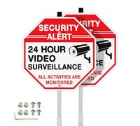 Faittoo Señal de seguridad de videovigilancia con estaca de 36 pulgadas | Paquete de 2, aluminio pesado libre de óxido, reflectante, resistente a la decoloración, 2 agujeros preperforados