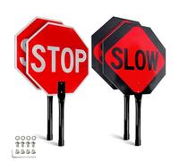 Faittoo Stop Slow Sign with Metal Handle, 2-Pack 18" x 18" Double Sided Engineer Grade Aluminum Sign, Reflective,Sturdy, Easy to Assemble