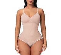 Faja Cesarea Mejor Faja Reductora Vientre Body Tanga para Mujer De Barriga Tanga Body Shaper Adelgazante con Sujetador Incorporado Deep V para Adelgazar Barriga Mujer Slim Beige XL