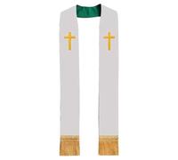 Faja de moda con bordado artístico y borlas que fluyen para varios eventos, tela de poliéster, bufanda, chal, estola bordada de crucifijo, T9., Talla única