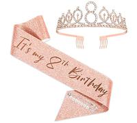 Faja y tiara de 8 cumpleaños, corona de faja de 8 cumpleaños y fabulosa faja y tiara, regalos de 8 cumpleaños para feliz 8 cumpleaños