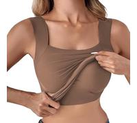 Fajas con cuello en U, sujetador sin mangas incorporado, camisola de vientre de soporte alto y delgado sin mangas de alta elasticidad para mujer, camiseta sin costuras para moldear (Marrón,M)