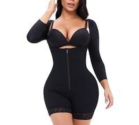 Fajas Postparto De Pecho Abierto Body Moldeador De Cuerpo Completo con Control De Barriga para Mujer Body Delgado hasta El Muslo Manga Larga Shapewear Talla Grande (Color : Black, Size : S)