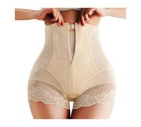 Fajas reductoras mujer Bragas moldeadoras de cintura alta con encaje y cierre cremallera for mujer, ropa interior moldeadora, Invisible, adelgazante Braga faja reductora mujer vientre(Beige,M)