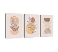 FajerminArt 3Pcs Cuadros Decorativos Boho Estética Café Planta Cuadros Abstracto Naranja Geometría Lienzo Cuadros Decorativos Salón Dormitorio Decoración de Pared Listo Para Colgar 50x70cmx3