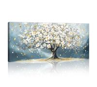 FajerminArt Cuadros Decoracion Salon, Modernos Cuadros Abstractos Beige Azul Flores Árboles Pintura Lienzos decorativos 120x50cm