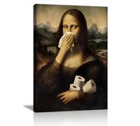 FajerminArt Divertido La Mona Lisa El Baño Marcos Con Modernos Cuadros Decoracion, Humor Tocarse Nariz Cuadro y Láminas Mona Lisa Clásico Lienzos Decorativos Hogar Para Aseo WC Cuarto de Baño 30X40cm
