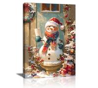 FajerminArt Gracioso Rojo Navidad Muñeco de Nieve Marcos Con Modernos Cuadros Decoracion Invierno Sonrisa Muñeco de Nieve en El Baño Cuadro y Láminas Lienzos Decorativos Para Baño Dormitorio 40X60cm