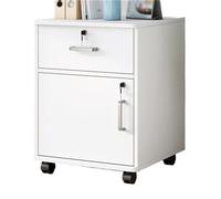 FAJNUZI2024 Armario para Documentos Archivador de Oficina, un cajón Madera con una Puerta, gabinete Almacenamiento, archivador Cerradura, Rueda, Lateral pequeño Deslizante(Blanco)