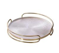FAJNUZI2024 Bandeja de vidrio texturizado con asas metal, redonda y decorativa for frutas, ideal for la sala estar cocina Frutero de Cocina(Grande)