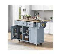 FAJNUZI2024 Isla de Cocina rodante Carros de Cocina con Ruedas Carrito encimera Hoja abatible Madera Caucho, Islas móviles Almacenamiento, BlueFreight Free Home