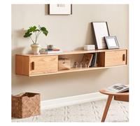 FAJNUZI2024 Mueble bajo colgante de madera para el hogar, moderno soporte de TV de pared, armario de TV con estante abierto y puertas correderas (natural, 130 x 25 x 25 cm)