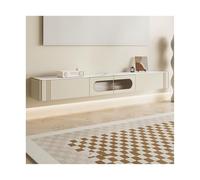 FAJNUZI2024 Mueble bajo colgante moderno mueble de TV flotante con puerta y 2 cajones, soporte de TV estrecho, soporte de pared flotante para televisor, 78,7 pulgadas, color crema blanco