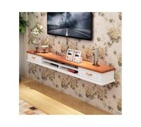 FAJNUZI2024 Mueble bajo suspendido para TV, unidad de soporte de TV flotante para sala de estar, entretenimiento, mueble de pared para TV (marrón y blanco)