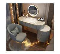 FAJNUZI2024 Mueble tocador Juego de tocador con Espejo Iluminado LED, Mesa Maquillaje patrón mármol simulado Blanco cajones y gabinete, for Dormitorio, baño, Gris