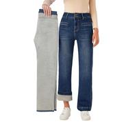 Fakanhui Jeans térmicos de pierna ancha con forro polar para mujer, de cintura alta, rectos, cálidos, con forro de franela, Oscuro, XXL