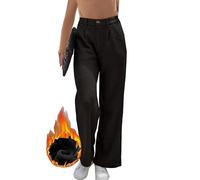 Fakanhui - Pantalón de trabajo para mujer con forro de polar, pierna ancha, cintura alta, cálido, casual, Negro , M
