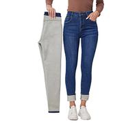 Fakanhui Pantalones de Felpa Acolchados para Mujer de Invierno Termo Jeans Calientes Vaqueros Skinny, 3XL
