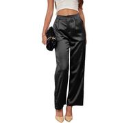 Fakanhui Pantalones de pierna ancha para mujer, para trabajo, fiestas, casamientos, casual, de satén, pantalones de dormir, Negro , XXL