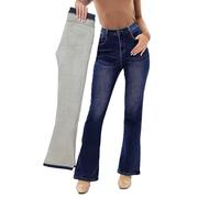 Fakanhui, Vaqueros de mujer con forro de felpa, vaqueros de bota ancha con forro térmico de flanela, vaqueros cálidos de invierno, vaqueros de mujer con forro de felpa, Color azul oscuro., L