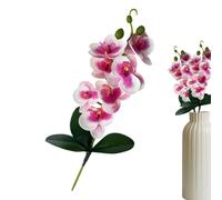 Fake Flower Arrangement, 3 Leaf Orchid Display, Faux Phalaenopsis Vase Accent, Artificial Bloom Decoration for Indoor, Outdoor, Home, Bedroom, Bathroom, Living Room, Office, Farmhouse