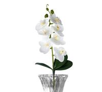 Fake Flower Arrangement, 3 Leaf Orchid Display, Faux Phalaenopsis Vase Accent, Artificial Bloom Decoration for Indoor, Outdoor, Home, Bedroom, Bathroom, Living Room, Office, Farmhouse