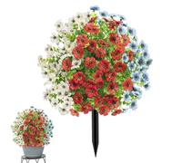 Fake Flowers - Porch Artificial Plant Topiary Ball Flowers Decor, UV Resistant Faux Plants With Spike, Outdoor Garden Yard Utility | Versatile Lawn Balcony Hardware, Perfect For Indoor Planter Event