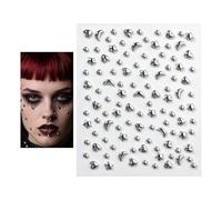 Fake Gesichts Piercing Set - Punk Silberfarbene Gothic Nieten, Selbstklebende Kostüm Schmuckteile Wiederverwendbares Dekorations Zubehör, Auffälliges Mode Accessoire Kreatives Partydesign | mit Konzer
