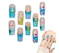 Fake Nails, Artificial Full Cover False Nails, 10 Pieces Reusable Creative Blue Manicure Tool for Holiday, Travel, Gathering, Lady Event, Girls Cosplay