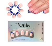Fake Nails | Flag Full Cover Beauty Care False Nude Tip Decor Star | 24 Pieces Almond Independence Day Press On Nails For Girls Salon Spring | Salon Quality Almond Shape