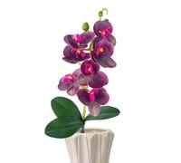Fake Orchid Flower Set, Three Leaf Phalaenopsis Vase Decor, for Home Indoor Use, Silk Artificial Flower Material Build, Elegant Faux Plant Decoration, Living Room Bedroom Office Accent Piece
