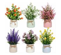 Fake Potted Flowers, Mini Artificial Plants, 6 Piece Realistic Colourful
