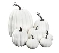 Fake Pumpkins - Foam Autumn Decor | 7pc White Pumpkin Set | Tabletop Orname