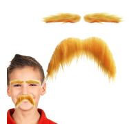 Fake Yellow Beard & Eyebrow Set - Self-Adhesive Mustache and Eyebrow Costume Props For Kids | Synthetic Fiber Dress-Up Accessories For Party, Role Play, Cosplay & Halloween