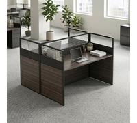 Fakednss Mesa De Oficina Modular con Paneles Separadores, Escritorio con Pasacables, Puesto De Trabajo para Oficina Abierta, Call Center Y Coworking(Gray,D2-Person)