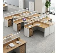 Fakednss Mesa De Oficina Modular con Paneles Separadores, Escritorio con Pasacables Y Cajonera Móvil, Puesto De Trabajo para Oficina, Call Center Y Espacios Compartidos(T6-Person)