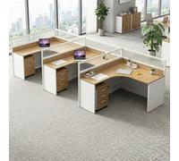 Fakednss Mesa De Oficina Modular con Paneles Separadores, Escritorio con Pasacables Y Cajonera Móvil, Puesto De Trabajo para Oficina, Call Center Y Espacios Compartidos(L3-Person)