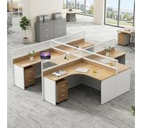 Fakednss Mesa De Oficina Modular con Paneles Separadores, Escritorio con Pasacables Y Cajonera Móvil, Puesto De Trabajo para Oficina, Call Center Y Espacios Compartidos(T4-Person)