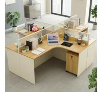 Fakednss Mesa De Oficina Modular con Paneles Separadores, Escritorio En L con Pasacables, Puesto De Trabajo para 1-6 Personas, Oficina Abierta Y Coworking(with Cabinet,S4-Person)