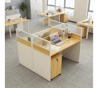 Fakednss Mesa De Oficina Modular con Paneles Separadores, Escritorio En L con Pasacables, Puesto De Trabajo para 1-6 Personas, Oficina Abierta Y Coworking(with Cabinet,D2-Person)
