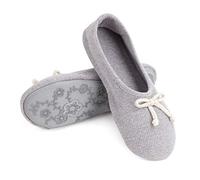 FakeFace Dulce algodón bailarina pantuflas de casa para mujer niña grapadora zapatillas interiores cálidas zapatillas con lazo para invierno otoño primavera, gris, 37/38 EU